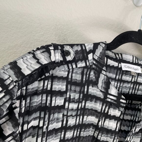Calvin Klein Womens Plus 2X Black White Plaid Tunic Top Roll Tab Sleeve Shirt - Picture 9 of 10